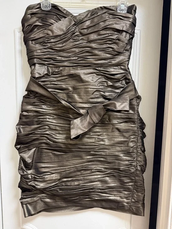Calvin Klein Metallic Bronze Strapless Ruched Cocktail Dress - Picture 1 of 3